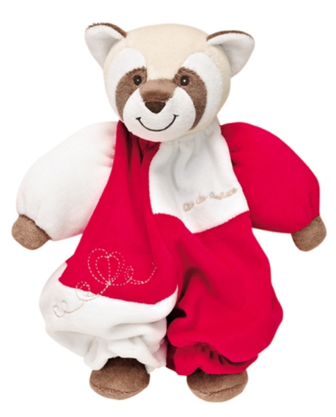 Que du Bonheur Doudou Raton Laveur Bébé Calin Crème et Rouge